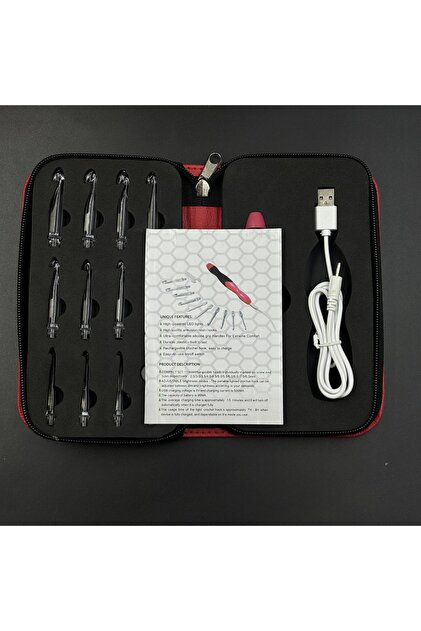 2.5mm-8.0mm değiştirilebilir USB işıklı tığ kanca seti ile şarj edilebilir tığ kanca