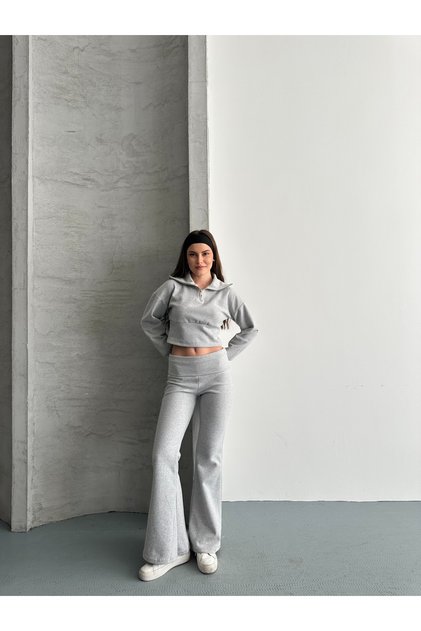 Women's Thessaloniki Fabric Mock Neck Piece Half Zipper Crop Set