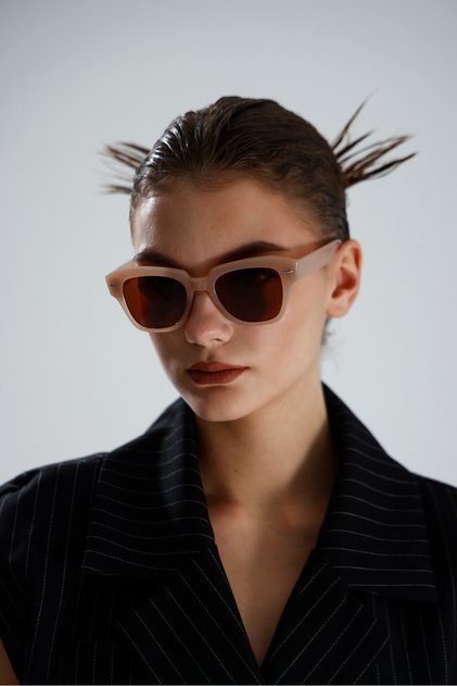 Classic Unisex Brown Glass Nude Shiny Framed Uv Protection Sunglasses