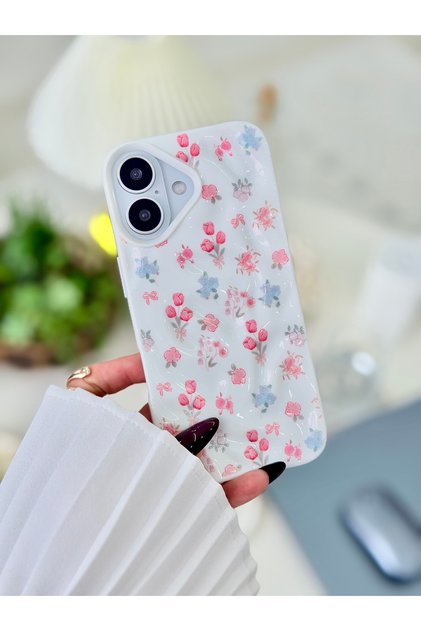 iPhone 17 Compatible Protective Flexible Silicone Case with 3D Embossed Tulip Design