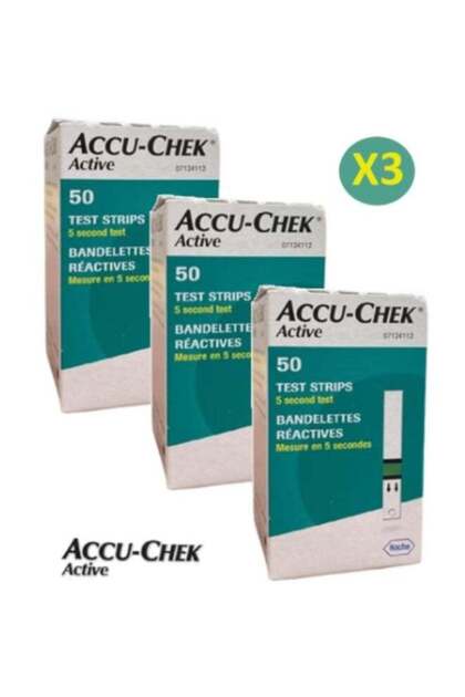 شرائط اختبار نسبة الجلوكوز في الدم Accu-Chek Active، 50 شريطًا (3 عبوات)