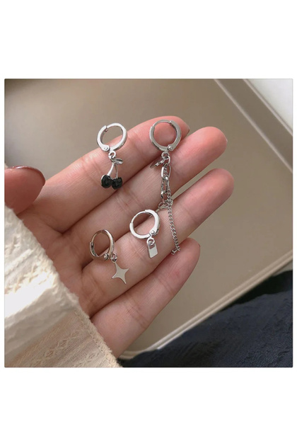 Cercei asimetrici argintii cu pandantive – set 4 modele