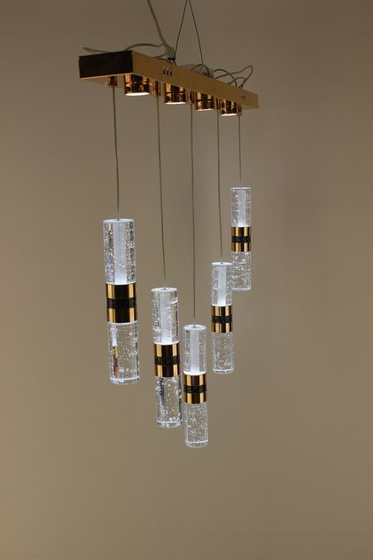 Lüks Gold Detaylı Kalın Çift Taraflı Jöle Kristal 5'li Sıralı Serisi Modern Led Avize