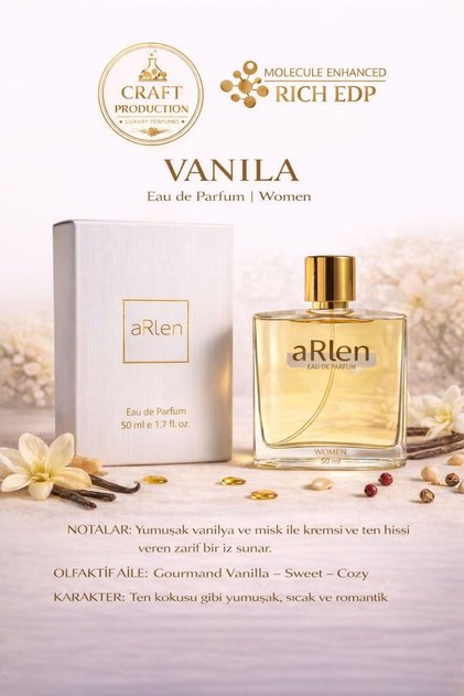 drArlen Vanila 50 ml EDP Kadın Parfümü | Yumuşak Vanilya & Misk | Tatlı Ten Kokusu
