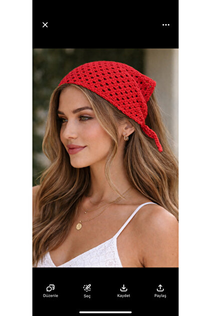 Red Hand-Knitted Bandana Scarf Hade Made