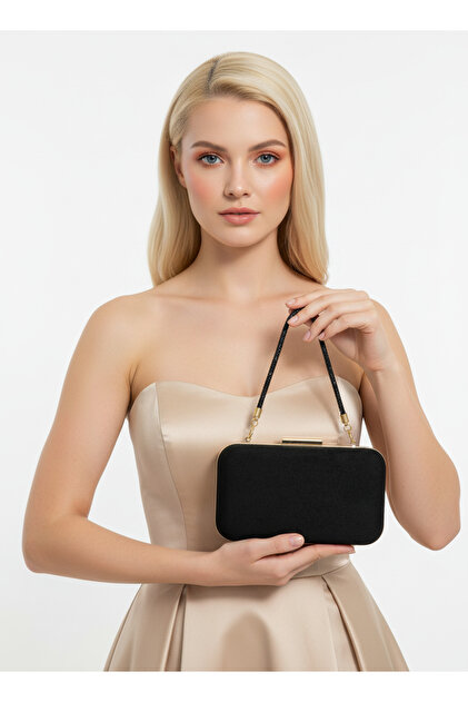 black dress gold clutch Biçanta Luxury Suede Chain Handle Women Evening Bag Wedding Engagement Graduation finish_walnut