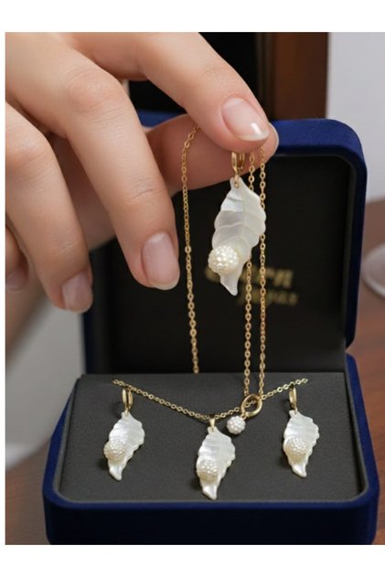incili Çelik Zincir Kolye Küpe Seti Yaprak Model Sevgili Hediye Yeni Yıl Sevgililer Günü