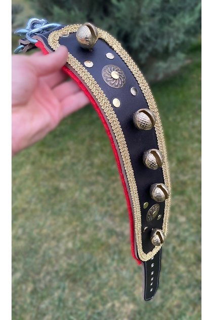 Kangal Dog Collar with 5 Bells Genuine Buffalo Leather Wide
