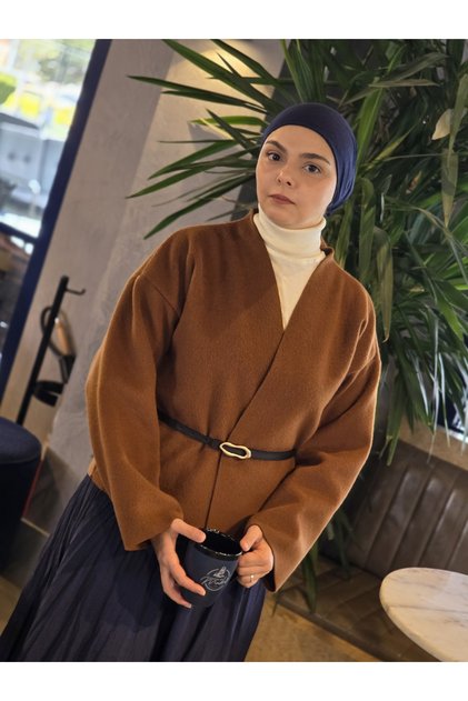Ayriss Deri Kemerli Kaşe kimono
