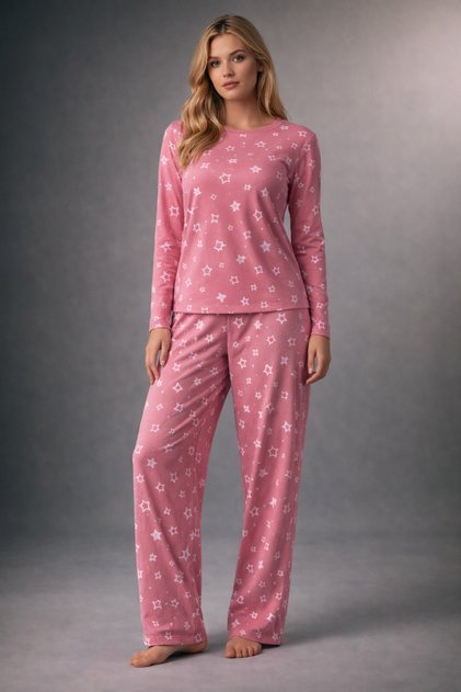 Women's Pajama Set Star Pattern Pink Bottom and Top