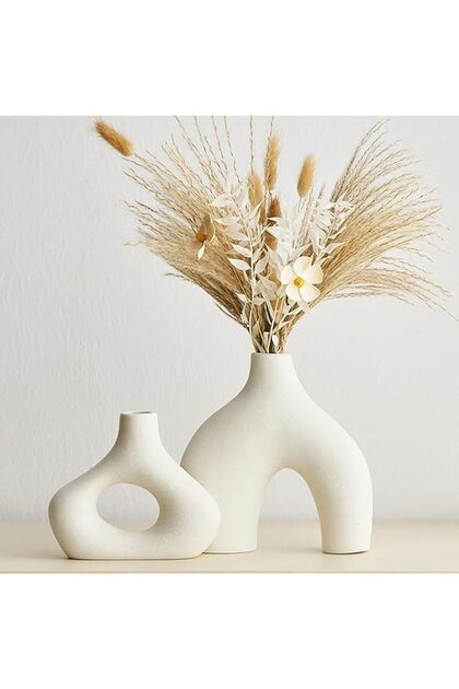 White Ceramic Donut Vase Set of 2 for Modern Home Decor