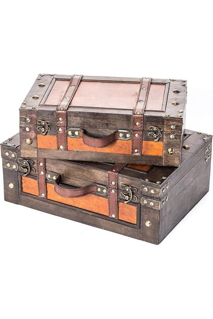 Vintage Style Wood Decorative Suitcases - (Set of 2)
