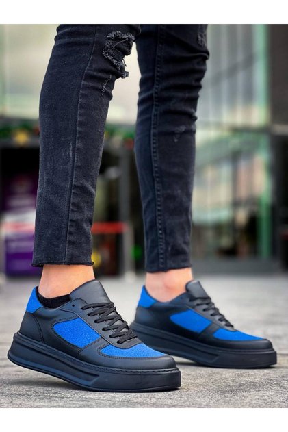 Kb-X8 Men's Casual Lace-Up Leather Suede Sports Sneaker Shoes Csst - Black/Blue