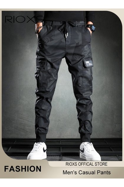 Men's Cargo Pants, Casual Camo Joggers Pants, Tapered Streetwear Trousers, Drawstring Elastic Waist
