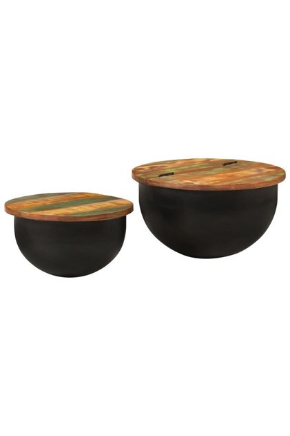 2 Piece Coffee Table Set Black Solid Wood Reclaimed