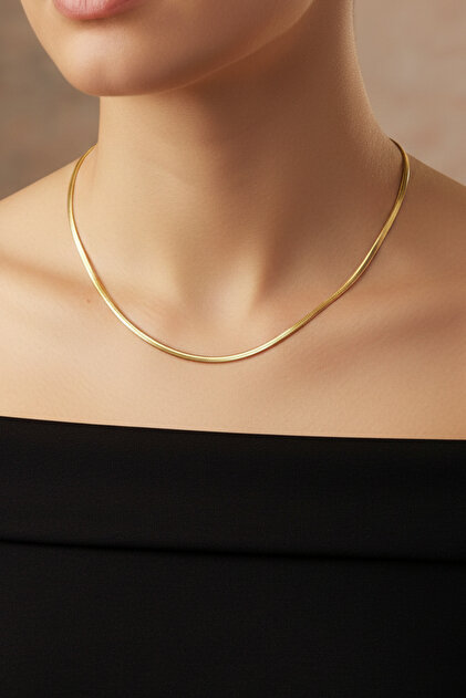 Steel 2 mm Gold Color Flat Snake Necklace - Classic Size 45 cm | Non-Tarnishing, Unisex, 2 Years Warranty
