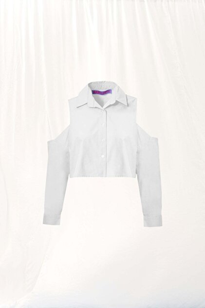 White Window Detail Poplin Shirt 17256