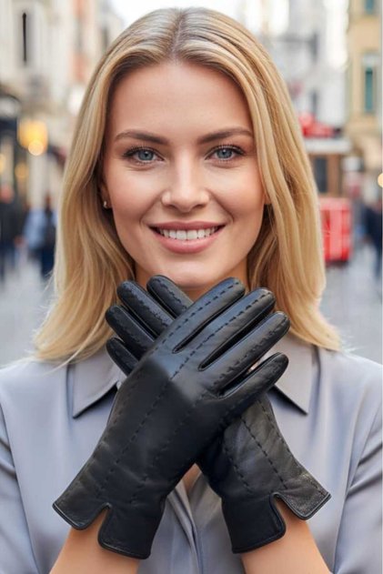 Women's Embroidered Lined Genuine Lambskin Leather Gloves