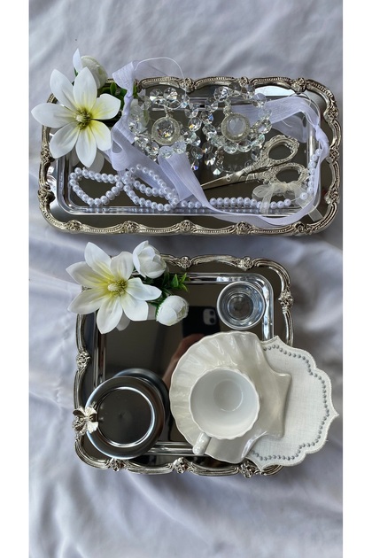 Z&B FLOWERS Nişan Tepsisi Söz Tepsisi Ayaksız Tepsi Damat Fincan