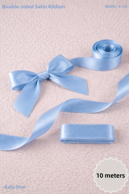 Baby Blue Satin Ribbon 4 cm 10 Meters - Bohça, Nikah, Nişan, Çeyiz, Hediye, Süsleme, Doğum Günü, Parti