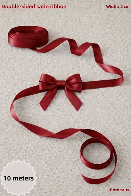 Burgundy Satin Ribbon 2 cm 10 Meters - Bohça, Nikah, Nişan, Çeyiz, Hediye, Süsleme, Doğum Günü, Parti