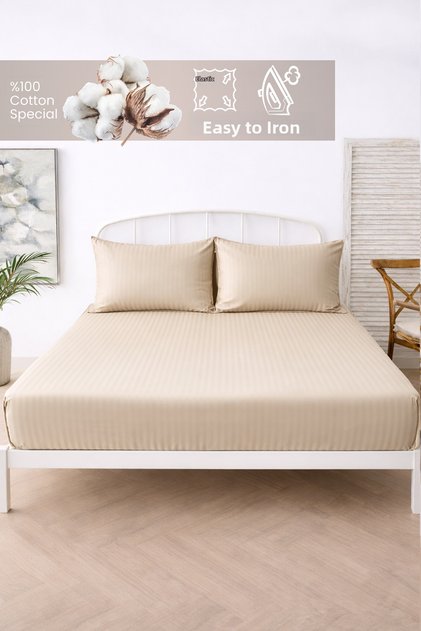 100% Cotton Striped Fitted Sheet Set 180 X200