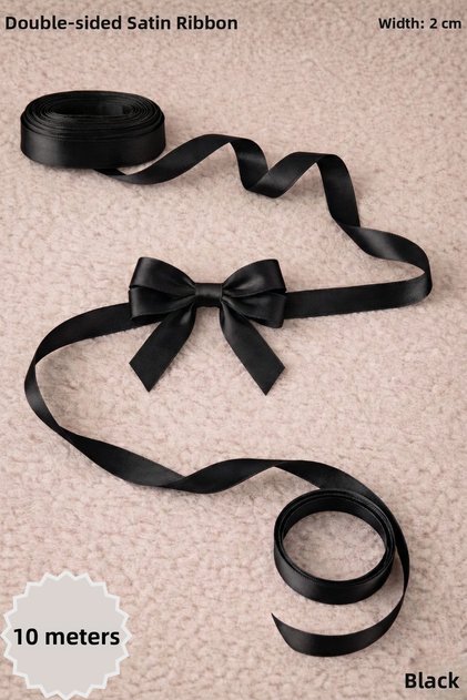 Black Satin Ribbon 2 cm 10m - Bohça, Nikah, Nişan, Çeyiz, Hediye, Süsleme, Doğum Günü, Parti