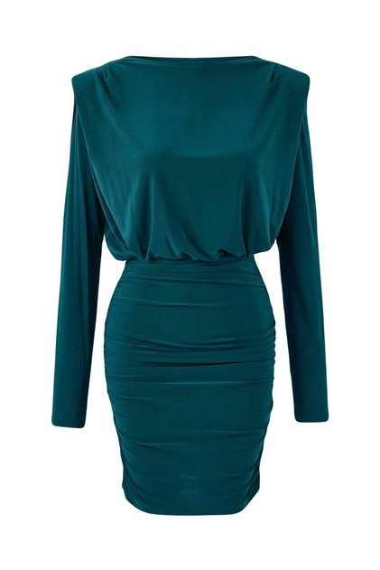 Emerald Green Plain Padded Shoulders Short / Mini Knit Dress TWOAW24EL00821