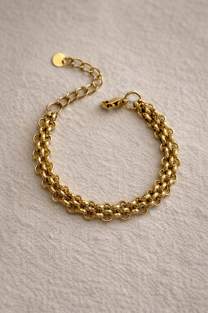 Steel Gold Thick Taiz Bracelet - Does not blacken-