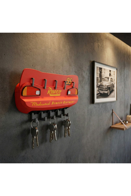 Cars Lightning Mcqueen Themed Decorative Keychain Hanger - Lightning Mcqueen 3D Print Wall Decor