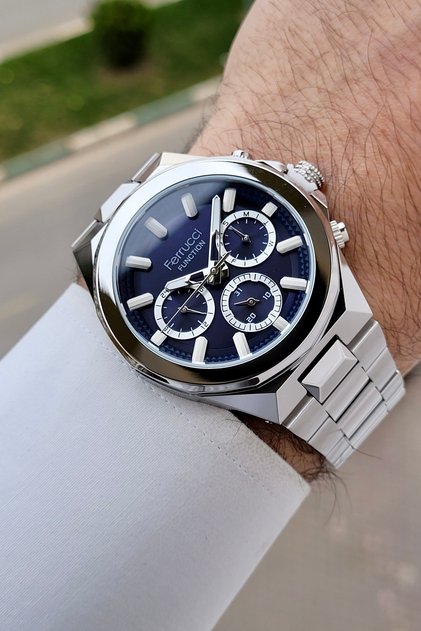 43 mm Function Men's Wrist Watch with Dial Navy Blue Band Gray Color Adjustable Band