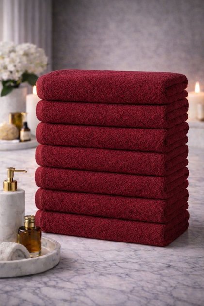bordo Spor Havlusu Leke Tutmayan Kuaför Berber otel Havlusu 50x90 Cm 8 adet