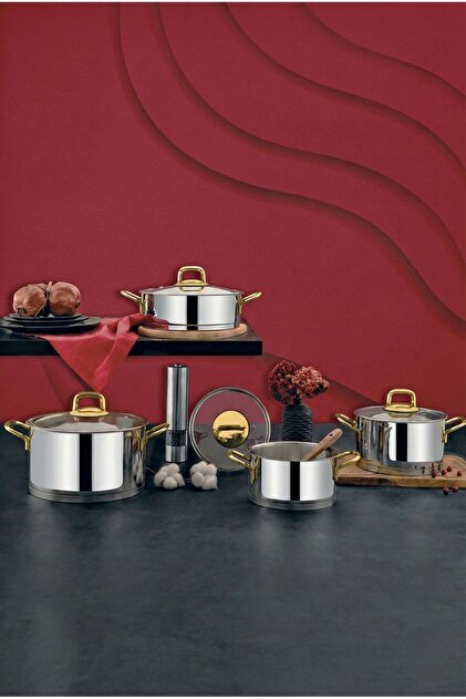 o出品　40set ÖZLİFE Hüma 8 Parça Tencere Seti Sade Gold - Fiyatı, Yorumları