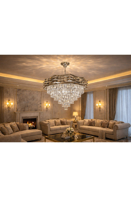 Silver crystal chandelier - elegant multi-layered design