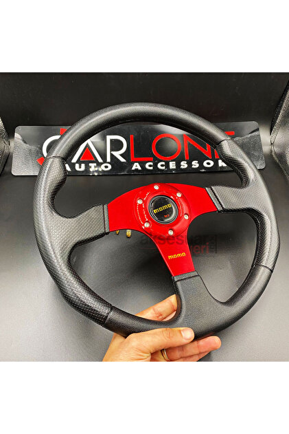 carlone Momo Spor Direksiyon 32cm Kırmızı Göbek Delikli Desen