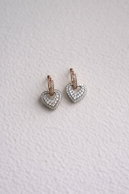 Steel Embedded Stone Diamond Model Heart Charmed Mosquito Earrings - Does Not Tarnish -