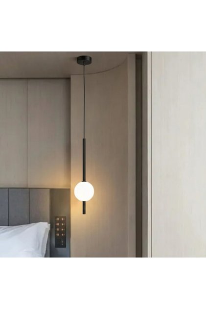 12cm LED'li Glop Camlı Tekli Sarkıt Avize / 3000K / Sarı Işık / Siyah Gövde Rengi