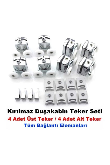 Kırılmaz Duşakabin Tekeri Krom Çift Teker Duşakabin Rulmanı Eksiksiz Tam Set 24mm