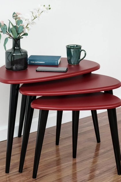 Ahşap Zigon Sehpa Takımı Ercol Style Boyalı, Oturma Odası Mobilya 3'lü Set