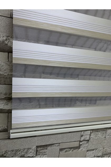 Krem Beyaz Geçişli Zebra Perde Alüminyum Kasa (etek Kısmı Düz) enxboy