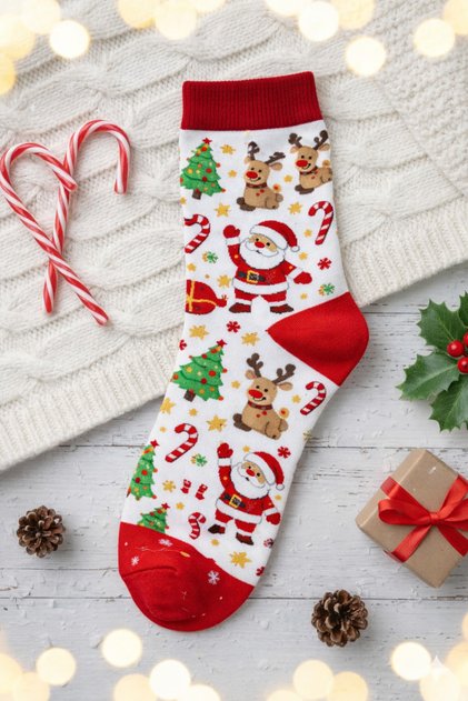 Yılbaşı Çorabı Christmas Candy Desenli Pamuklu