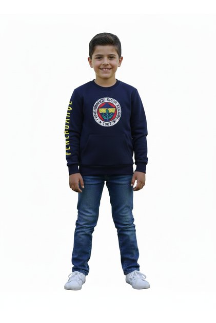 Fenerbahce Kids Marine Blue Tribünisi Pinsel Detailed Men's Sweatshirt