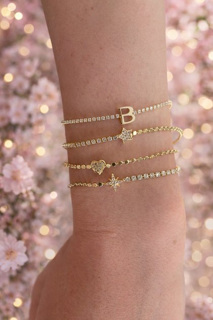 B Letter Stone Detailed Gold Color Elegant Women's Bracelet | Stylish & Minimal Design Does Not Tarnish