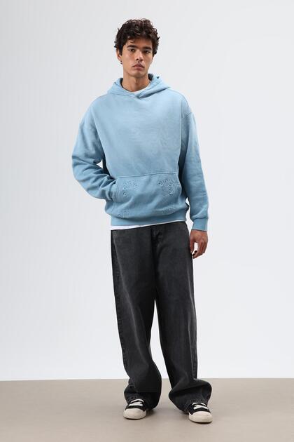Oversized Embroidery Detailed Hoodie Baby Blue