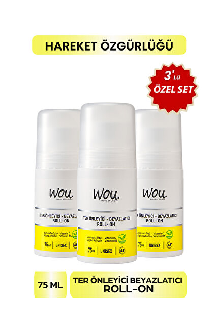 WOU World of Unique Ter Önleyici Beyazlatıcı Roll-on 75ml.3 Adet