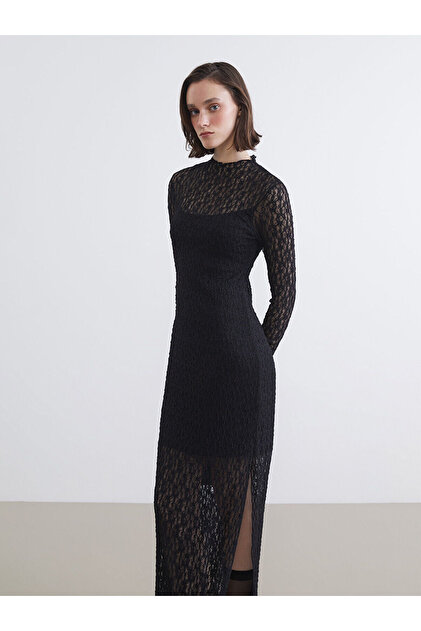 mock neck lace bodycon dress SHEIN Priv Plus Mock Neck Lace Bodycon Dress