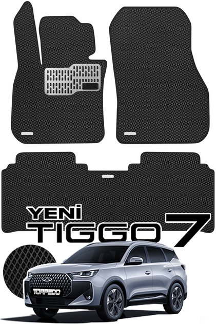 Chery Yeni Tiggo 7 2025 Uyumlu Hücreli Premium Eva Paspas Seti Tam Set Paspas Takımı Siyah