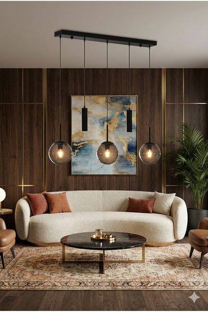 NARA Siyah Metal 5'li Modern Sıralı Sarkıt Avize 3 Bal Cam 2 Silindir Spot LED GU10 & E27 Duy Uyumlu Sarkıt Boyu Ayarlanabilir Tavan Aydınlatma Yemek Masası Mutfak Adası Salon Oturma Odası Avizesi