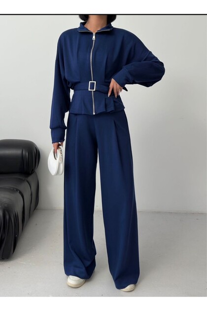 Modal Fabric Zippered Belted Suit
