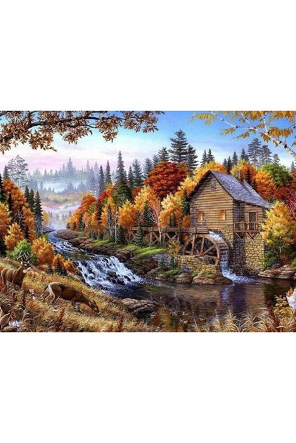 Su Değirmeni Sayılarla Boyama Seti(40x50 Cm Tuval Şasesine Gerili)